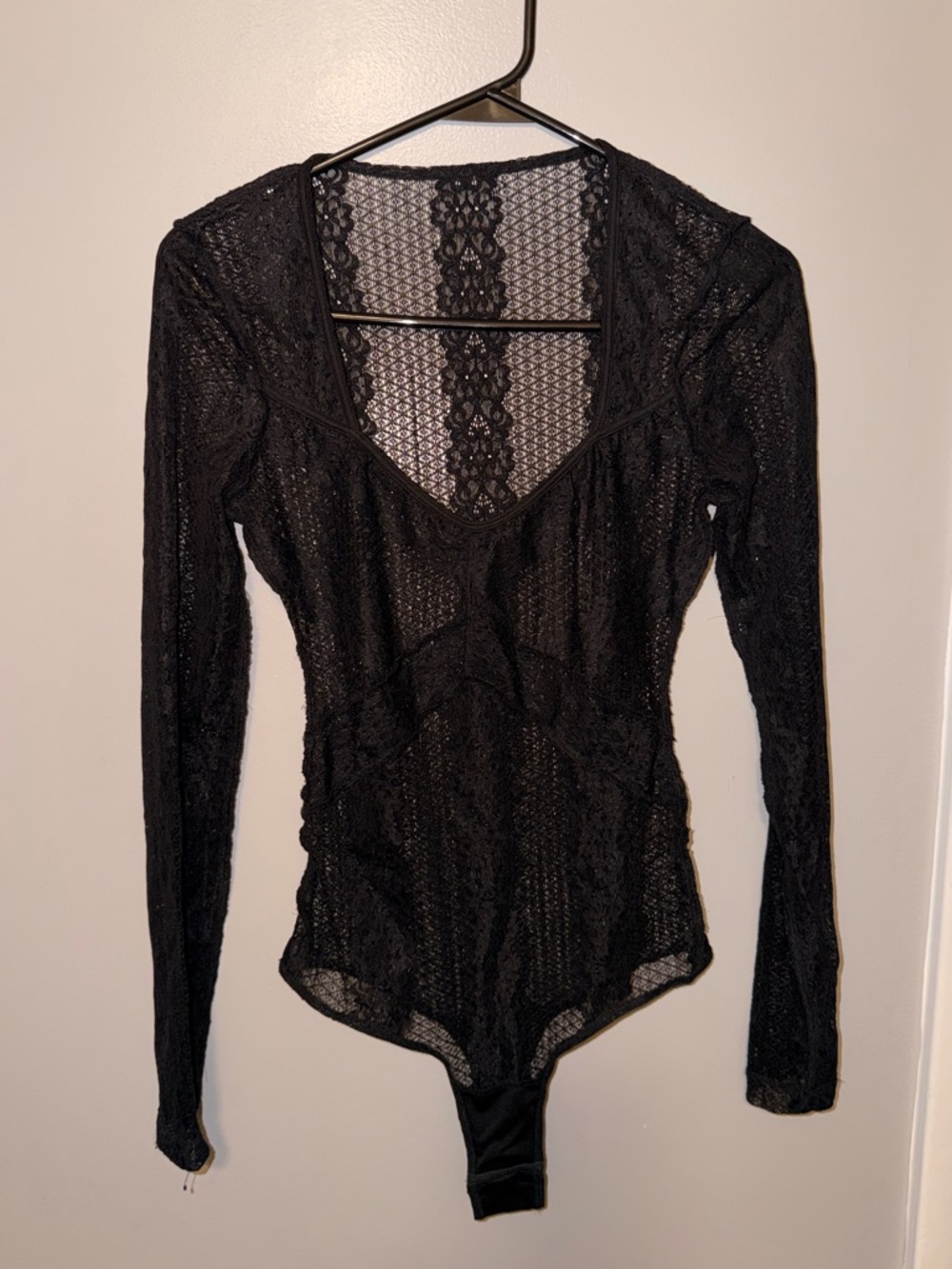Black Lace Long-Sleeve Bodysuit - Women's Top